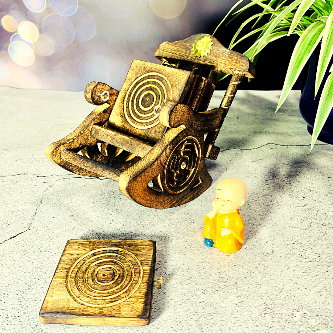 Homefrills Wooden Antique Miniature Chair Shape Carved Coaster Set for Tea Cups Coffee Mugs Beer Cans Bar Tumblers and Water Glasses for Kitchen/Dining Table/Office/Restaurant (Set of 6)